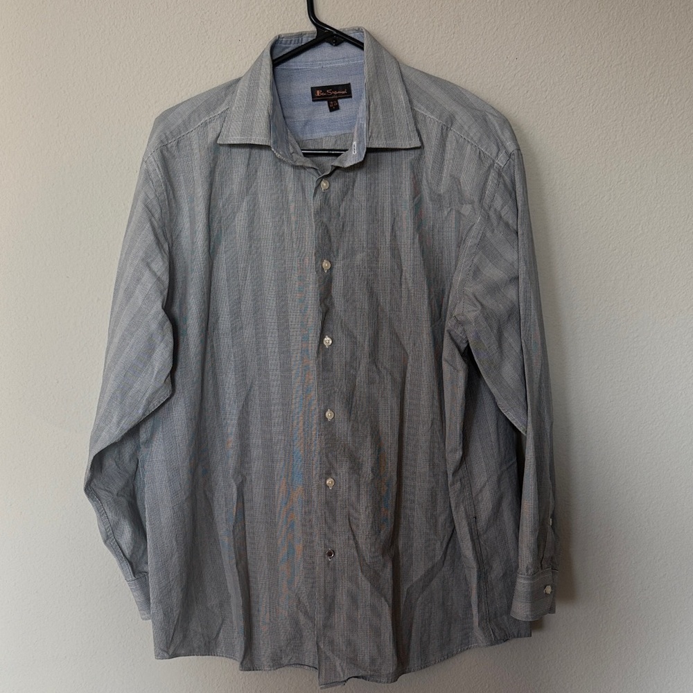 Ben Sherman Men's Gray Striped Button Down Shirt Sz Large